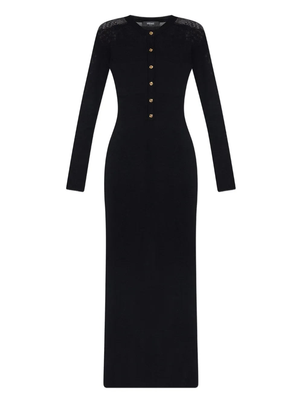 Versace lace-insert button-front midi dress Zwart