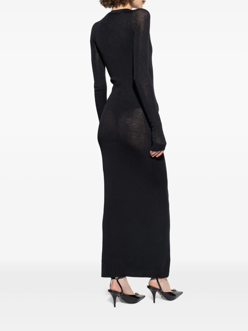 Versace lace-insert button-front midi dress Zwart