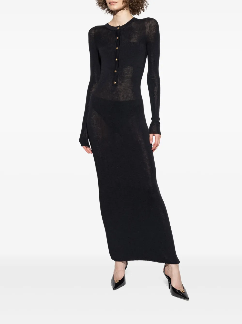 Versace lace-insert button-front midi dress Zwart