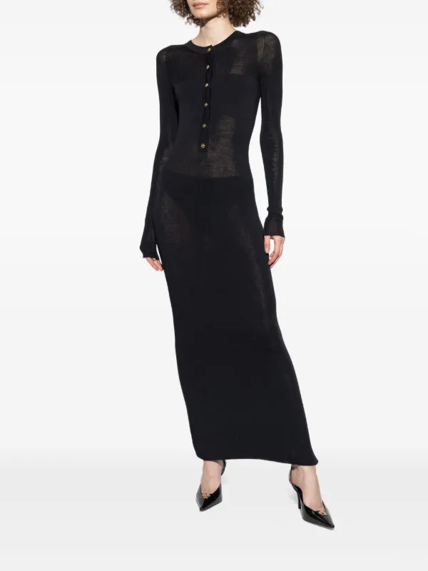 Versace lace-insert button-front Maxi Dress | Black | FARFETCH