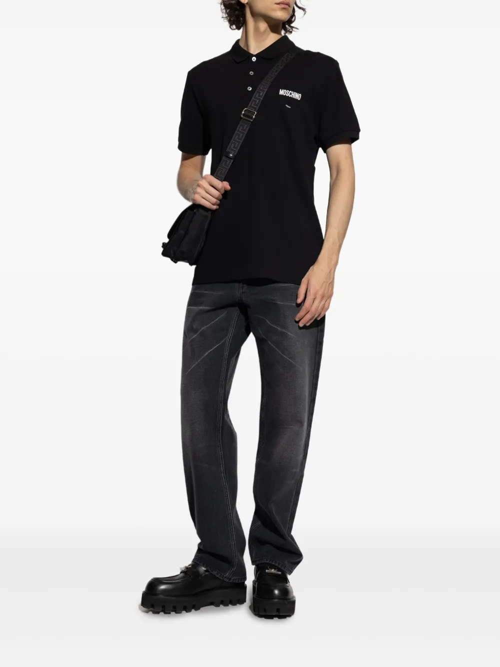 Moschino Poloshirt met geborduurd logo - Zwart
