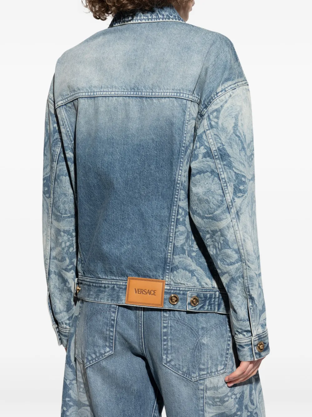 Versace floral-print denim jacket Blauw