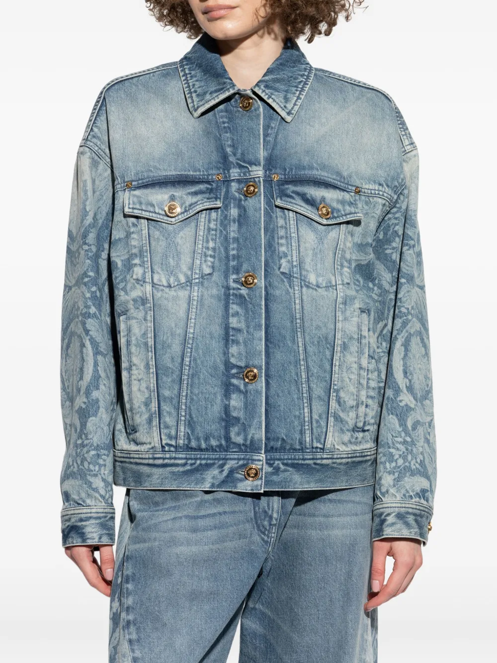 Versace floral-print denim jacket Blauw