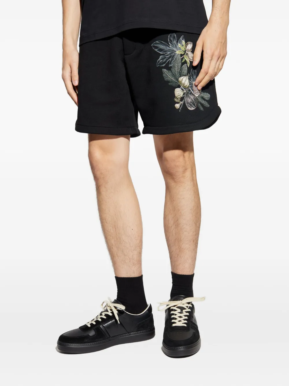 Emporio Armani embroidered cotton shorts Zwart