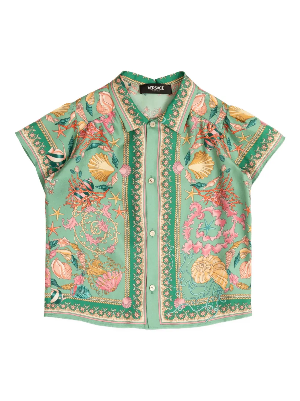Versace Kids Underwater Barocco shirt met schelpenprint Groen