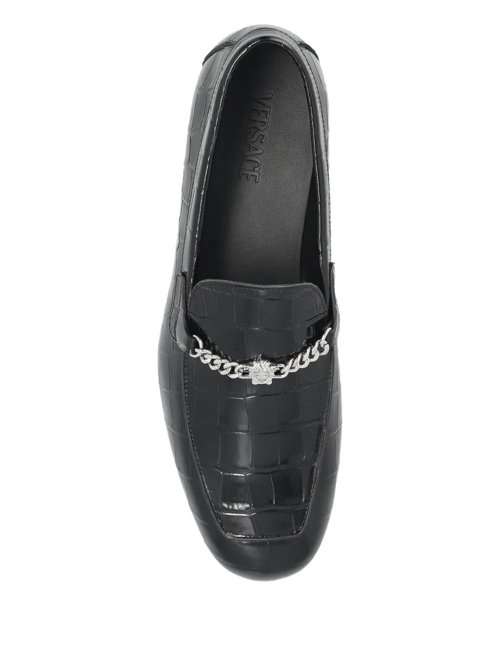 Versace crocodile-embossed chain-detail loafers Black