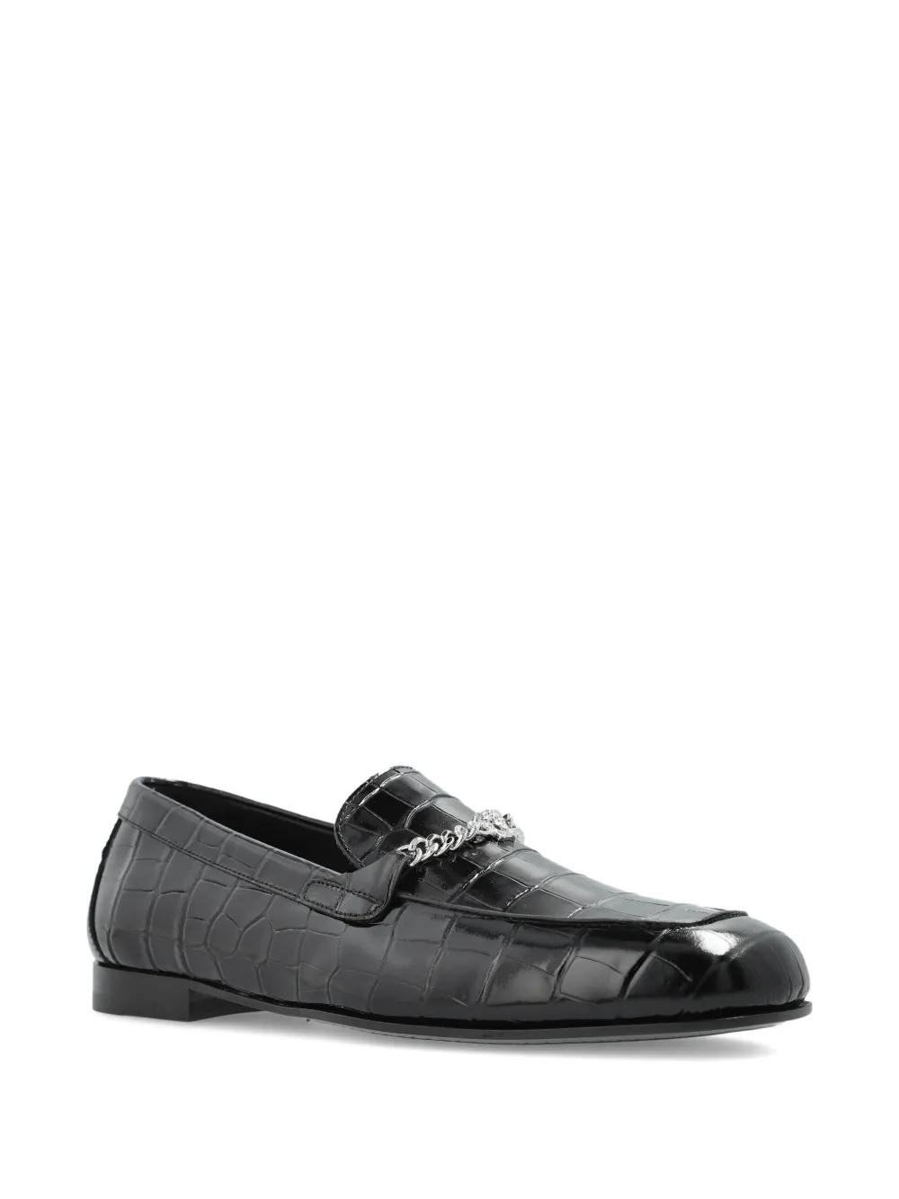 Versace crocodile-embossed chain-detail loafers Black