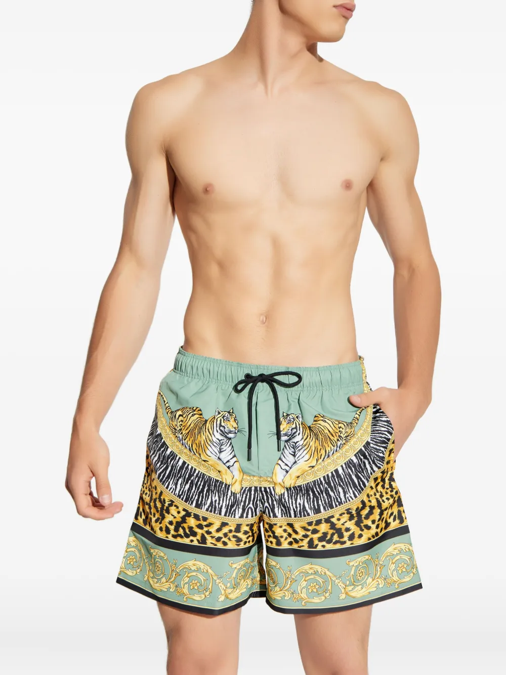 Versace Shorts met tijgerprint Groen