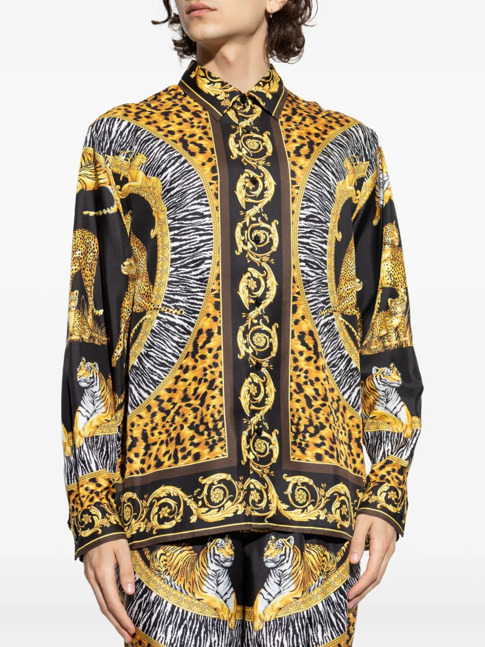 Versace Tiger overhemd met luipaardprint Geel