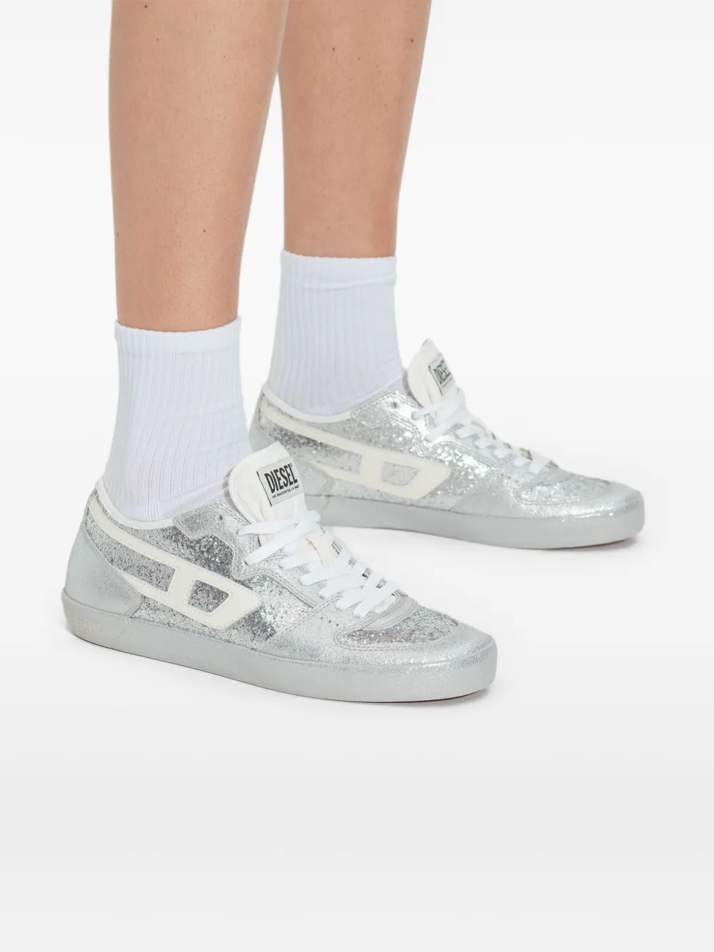 Diesel S-Leroji-D1 sneakers met vlakken en glitters Zilver