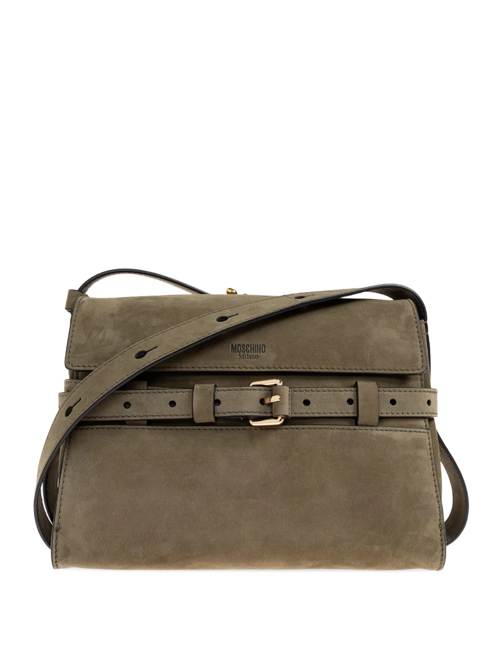 Moschino medium Tie Me suede crossbody bag Groen