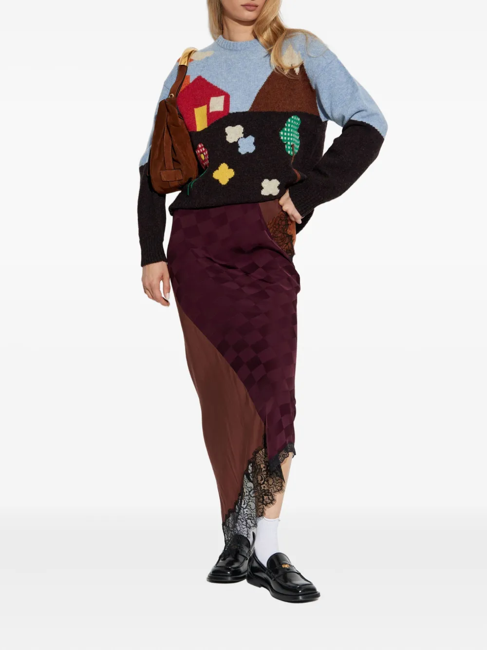 Moschino Shetland Wool Sweater With Landscape Intarsia In Multi