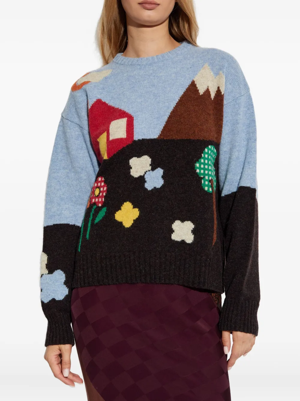 Moschino Shetland Wool Sweater With Landscape Intarsia In Multi