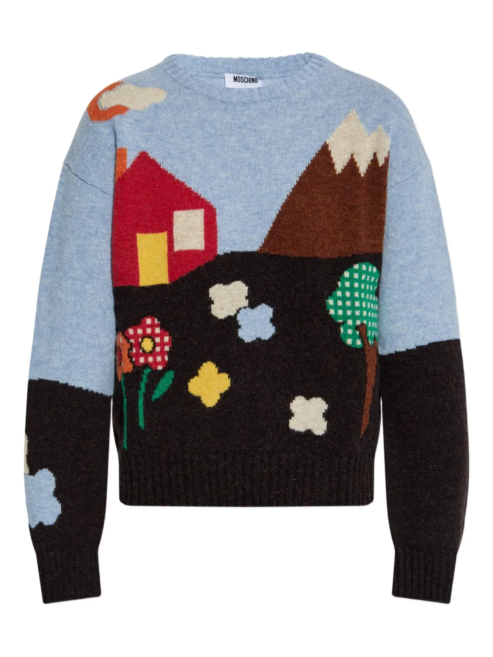 Moschino Shetland Wool Sweater With Landscape Intarsia In Multi