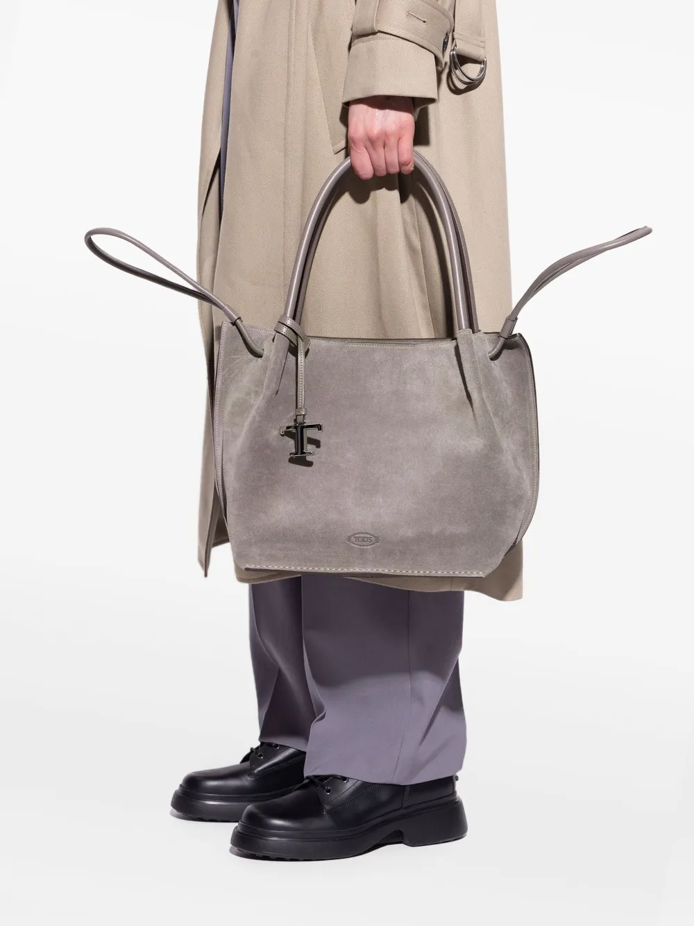 Tod's drawstring suede tote bag Grijs