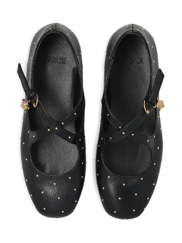 希少　ヴェルサーチ　フラットパンプス　セーフティーピン　メデューサ　黒　レザー org.jpg