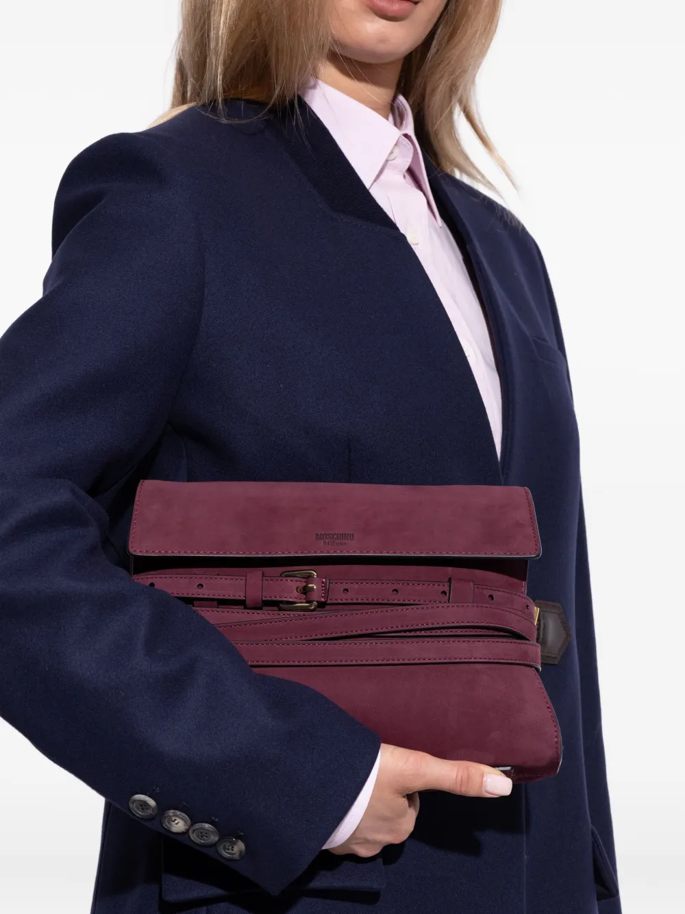Moschino Suède crossbodytas met ceintuur Paars