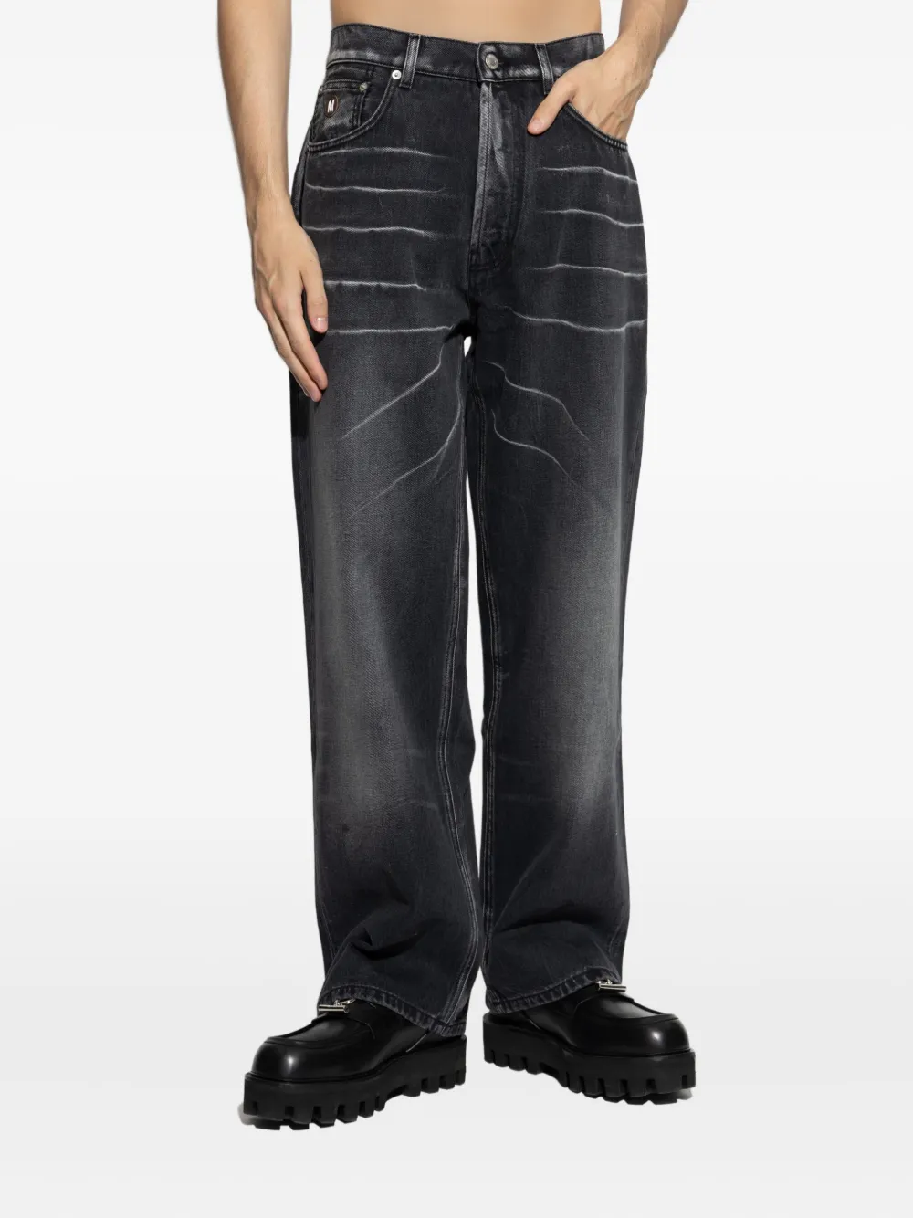 Moschino Jeans met vervaagd effect en logoplakkaat Zwart