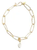 Forte Forte hammered-link pearl necklace - Brown