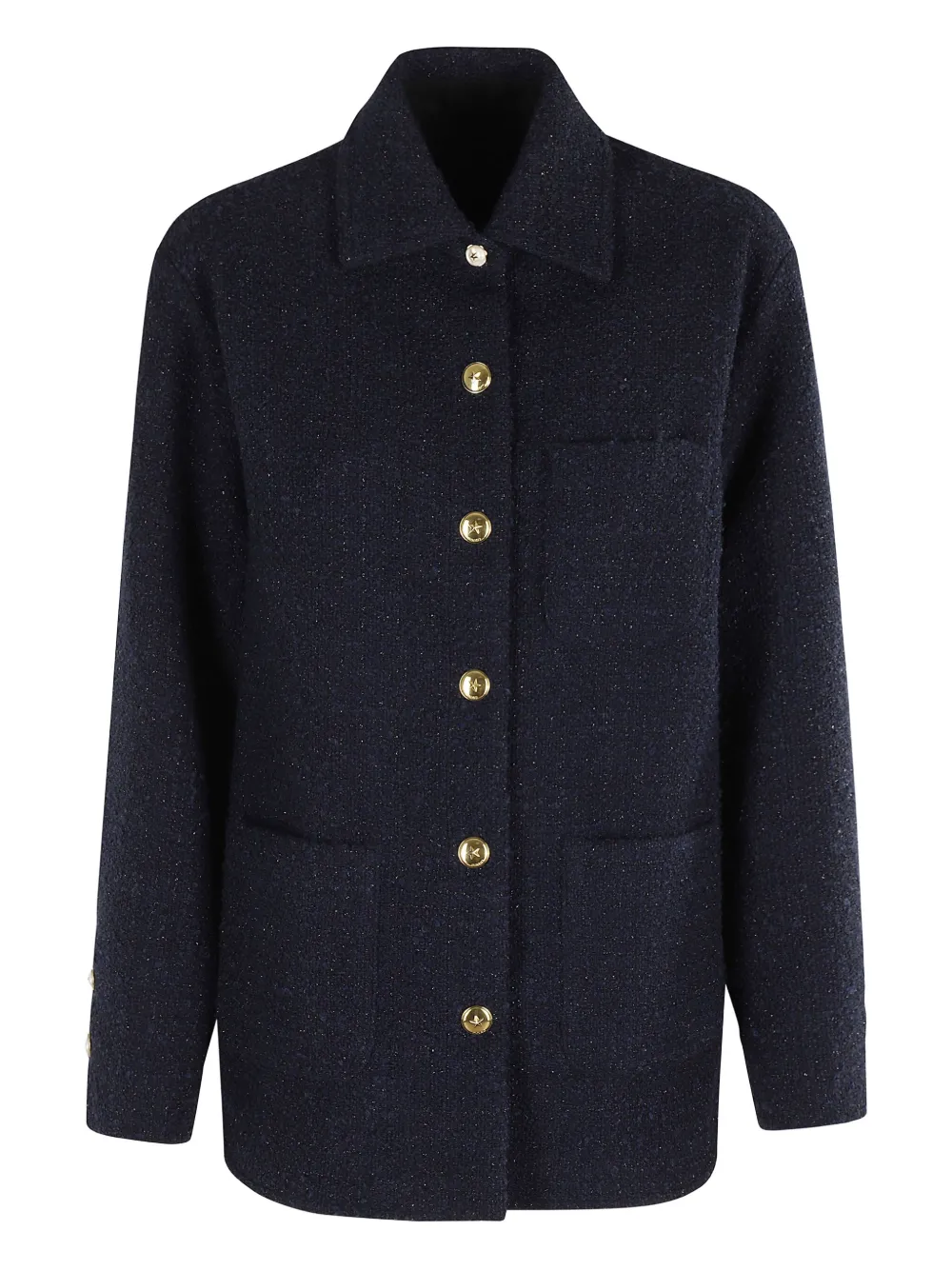 PINKO glitter-flecked button-front tweed jacket Blauw