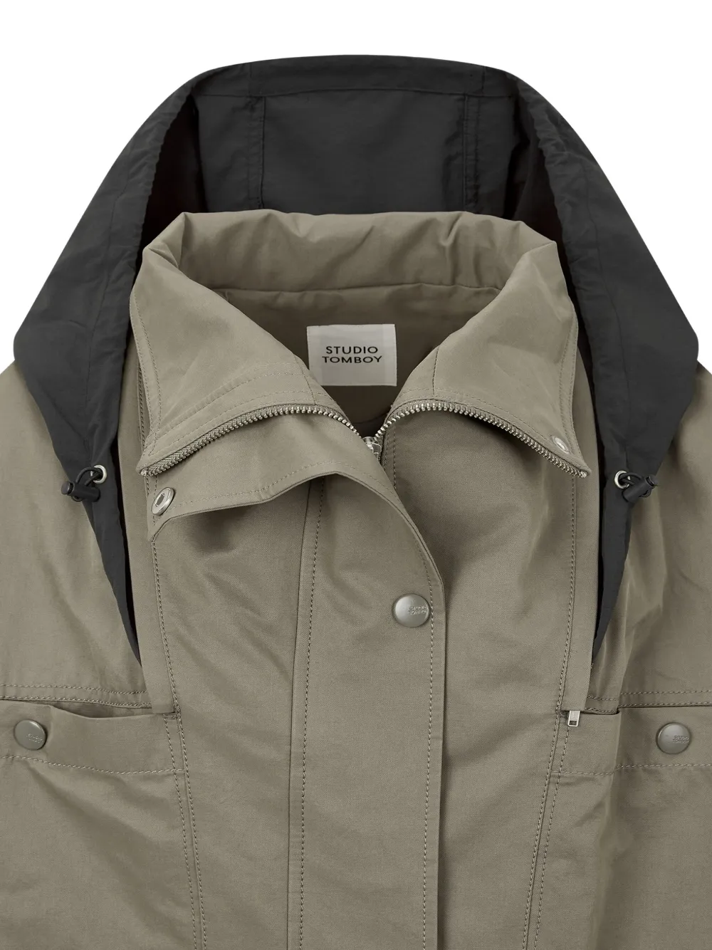 Studio Tomboy Detachable-hood Drawstring Coat In Green
