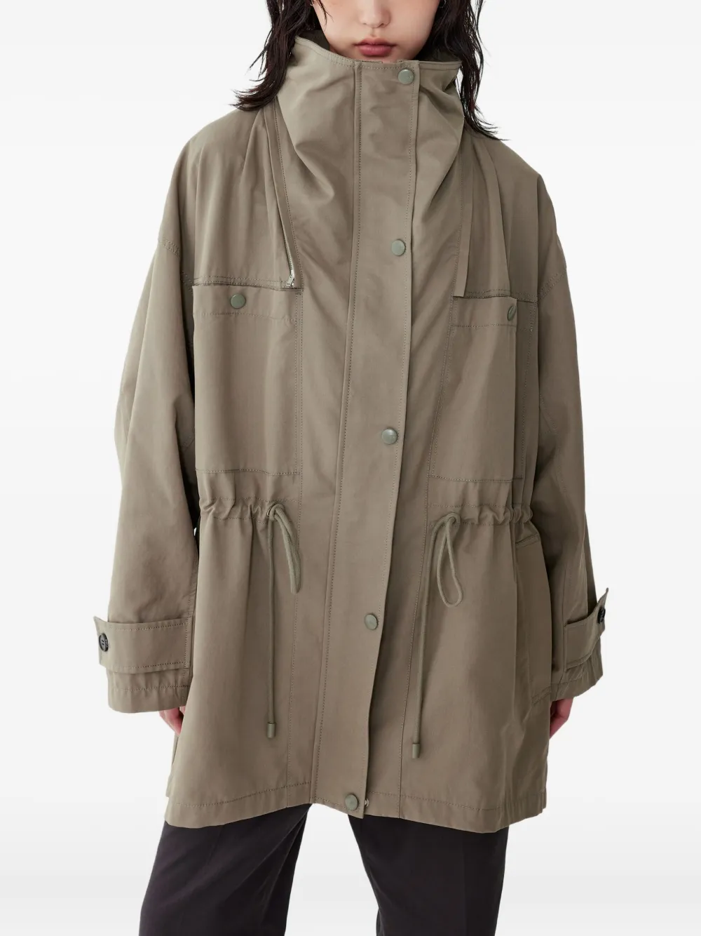 Studio Tomboy Detachable-hood Drawstring Coat In Green
