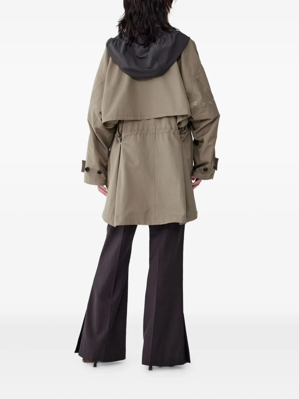 Studio Tomboy Detachable-hood Drawstring Coat In Green