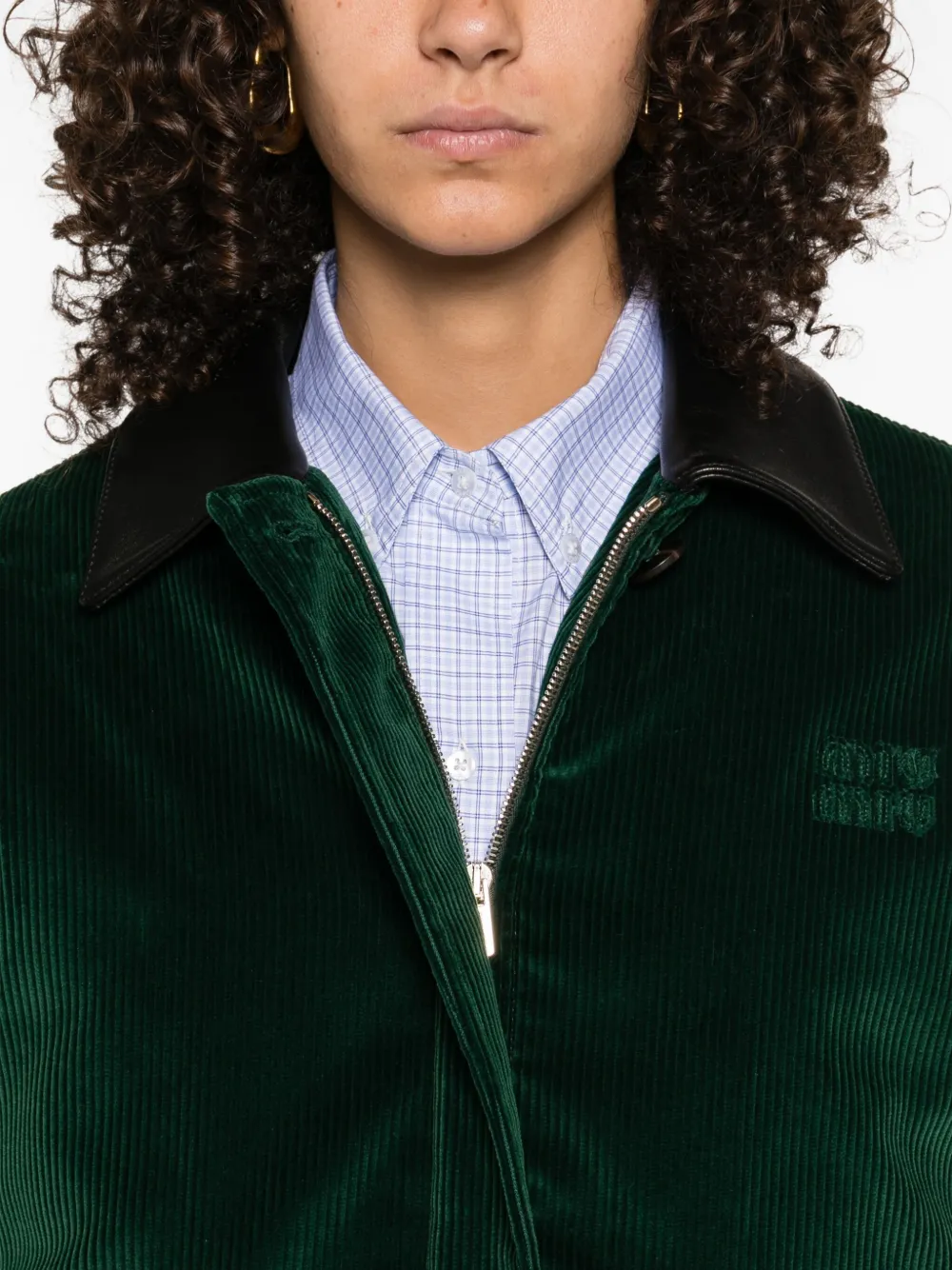 Miu leather-collar jacket Groen