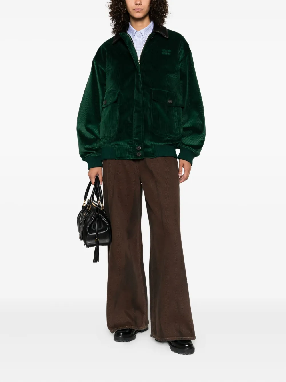 Miu leather-collar jacket Groen