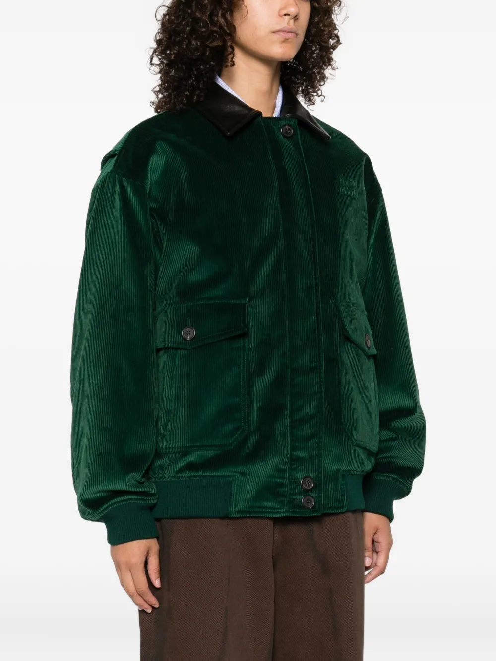 Miu leather-collar jacket Groen