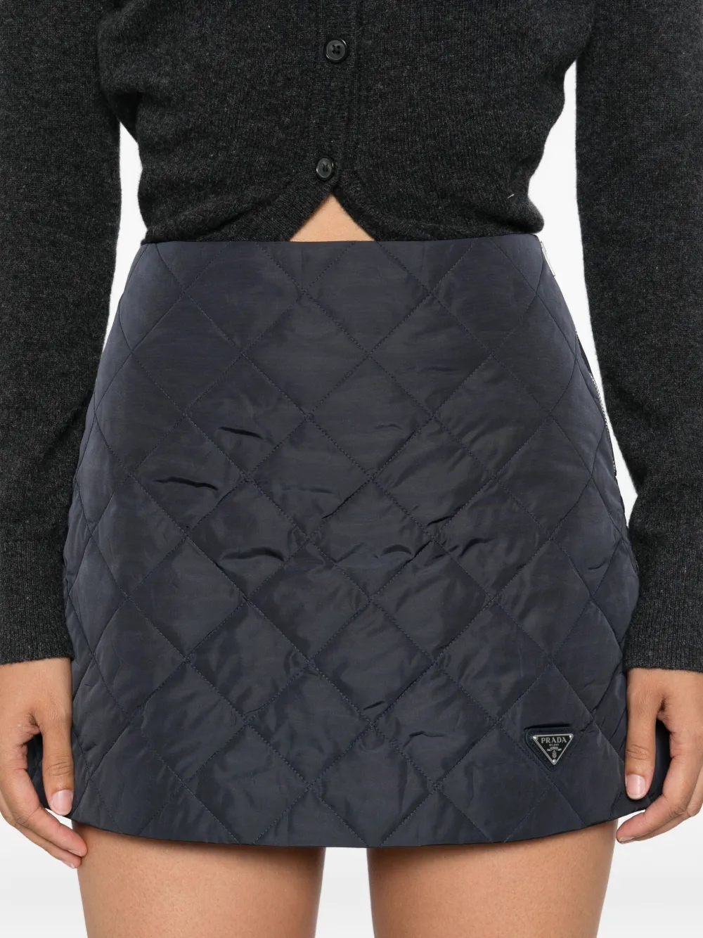 Prada logo-plaque quilted mini skirt Blauw