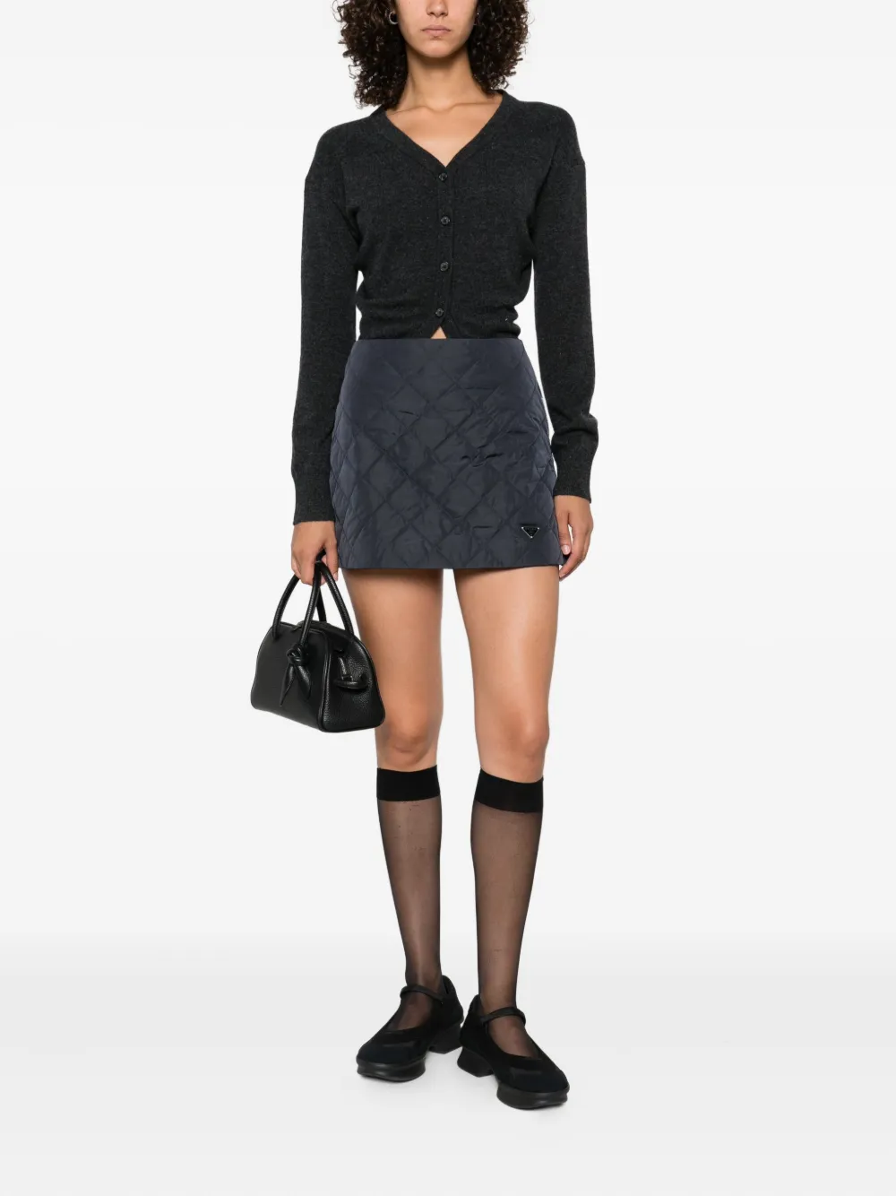 Prada logo-plaque quilted mini skirt Blauw