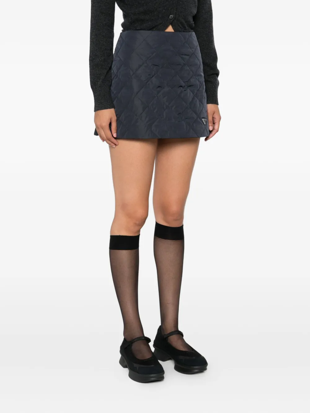 Prada logo-plaque quilted mini skirt Blauw