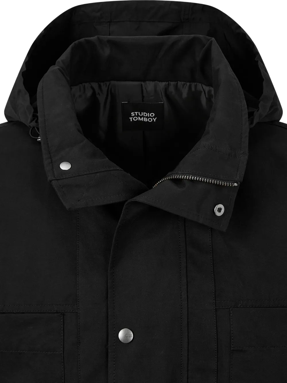 Studio Tomboy Detachable-hood Drawstring Jacket In Black