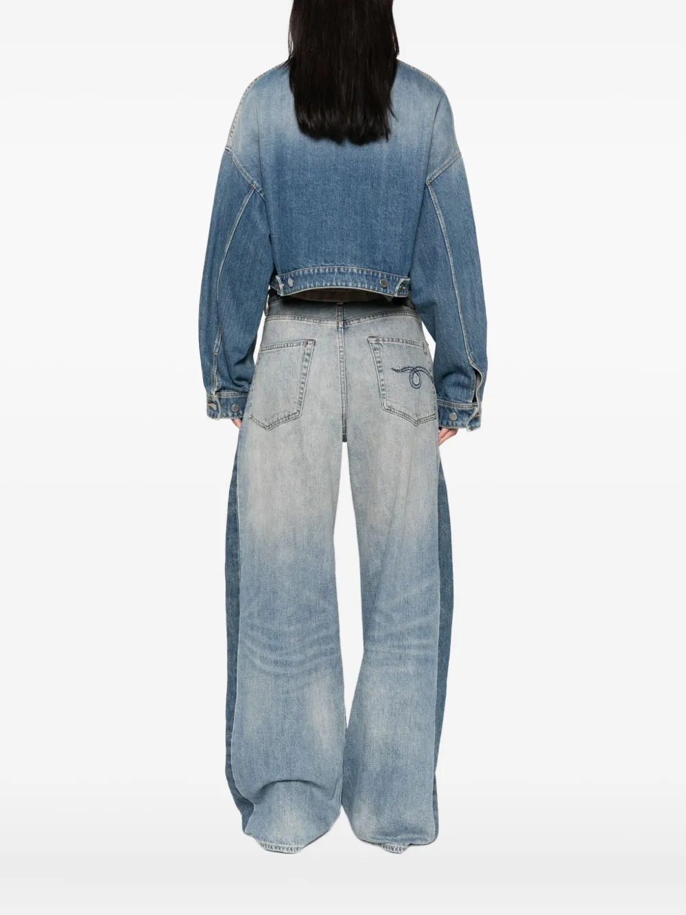 Prada Denim jack met leren kraag Blauw