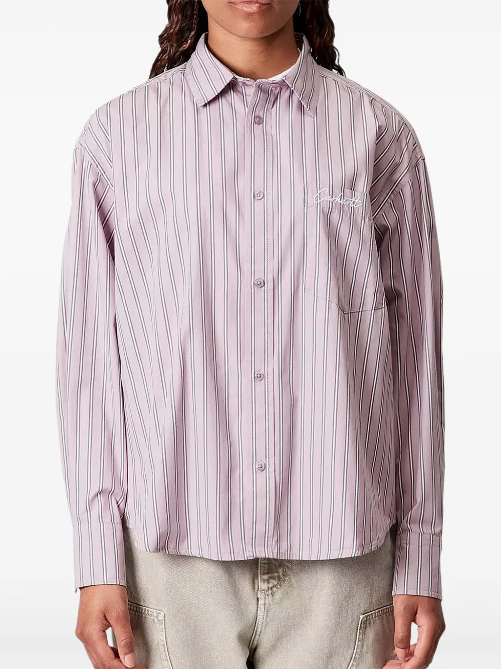 Carhartt WIP Grimsby striped embroidered shirt Roze
