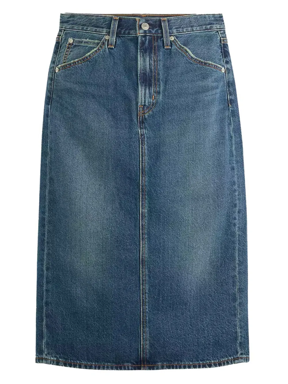 Levi's Back-slit Denim Midi Skirt In Blue