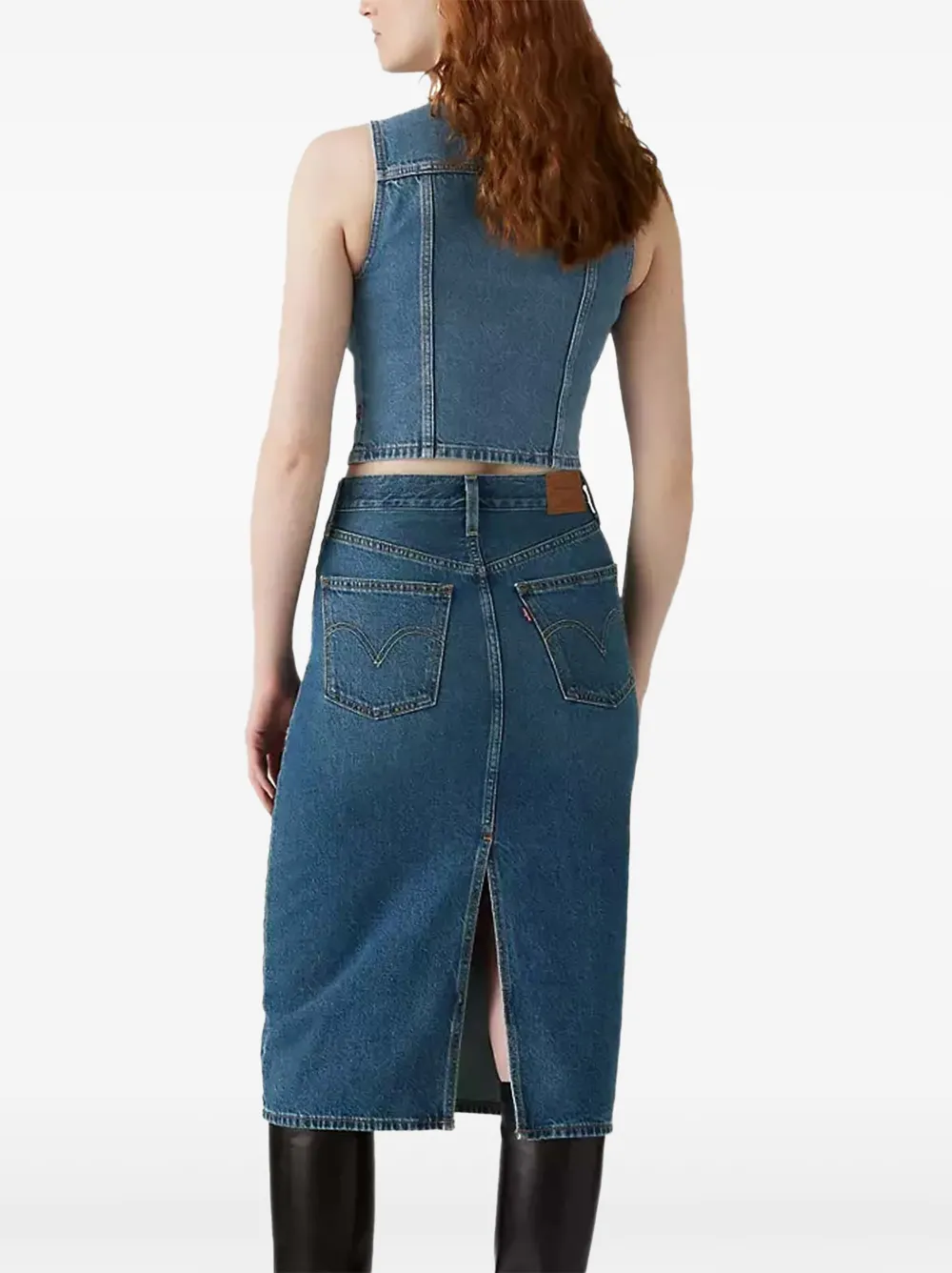 Levi's Back-slit Denim Midi Skirt In Blue
