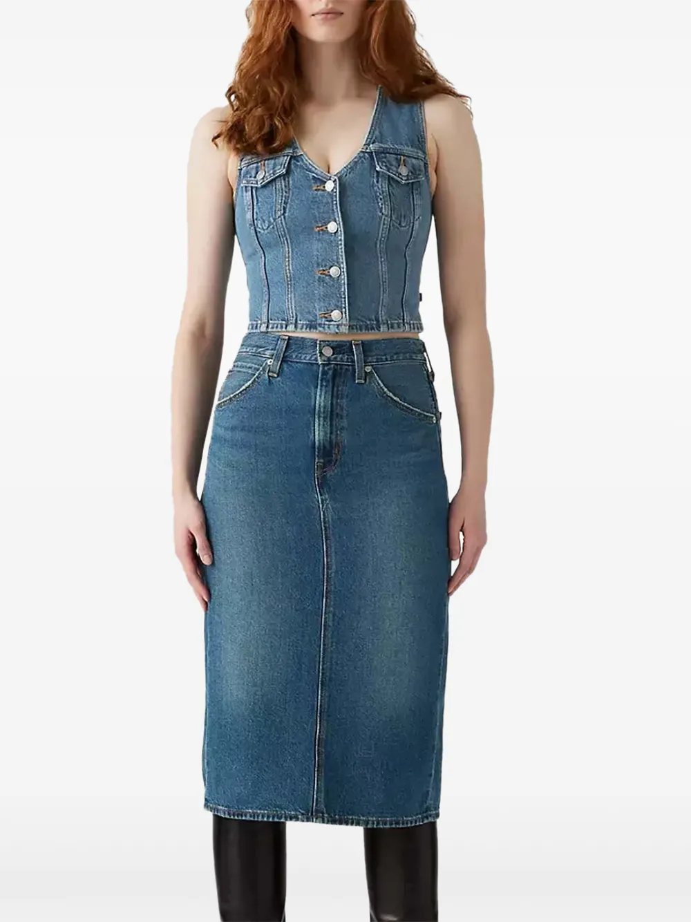Levi's Back-slit Denim Midi Skirt In Blue