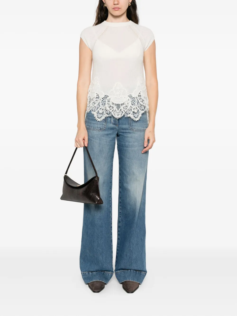 Ermanno Scervino lace-trimmed knitted top - Wit
