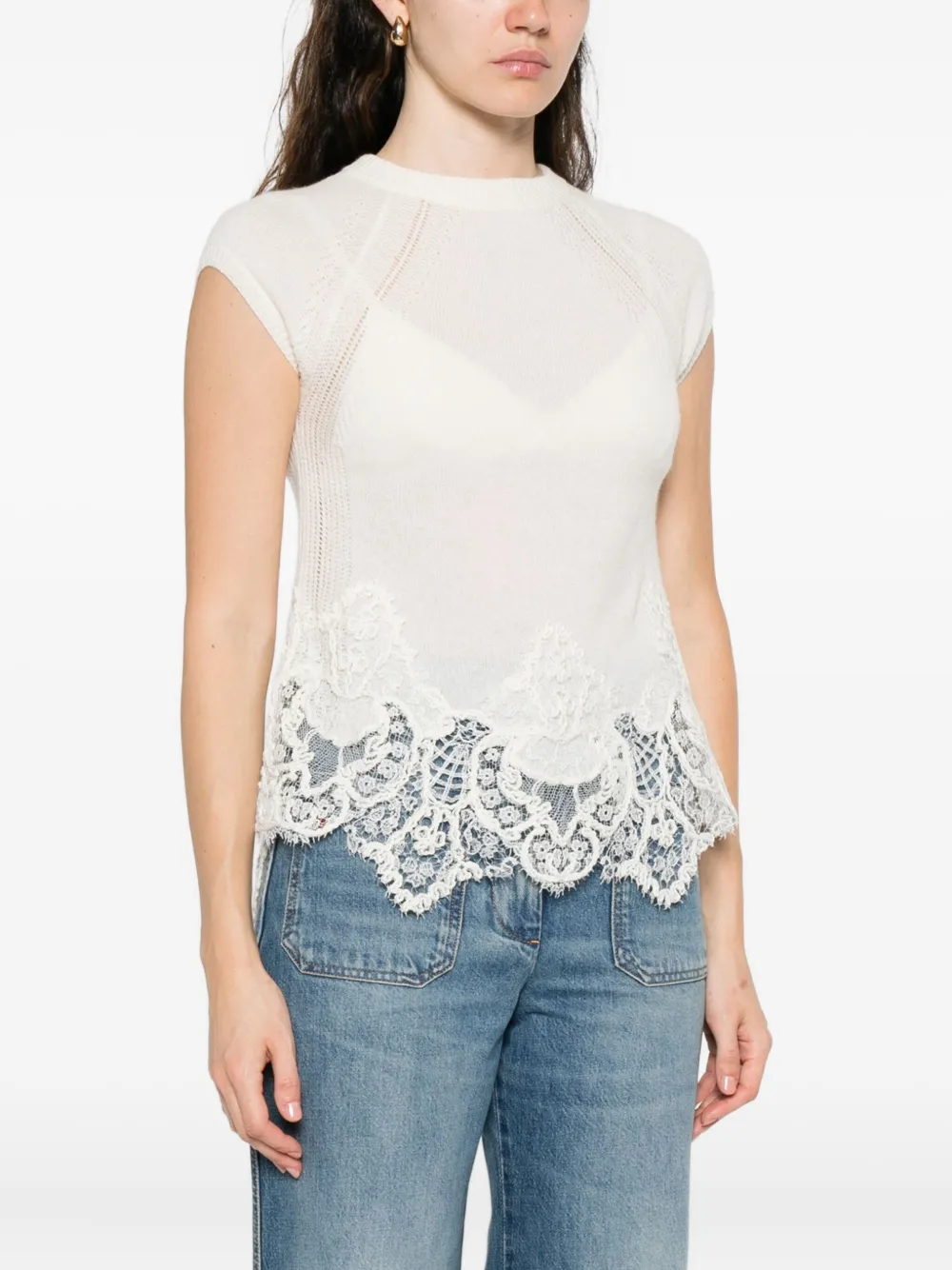 Ermanno Scervino Lace-trimmed Knitted Top In White