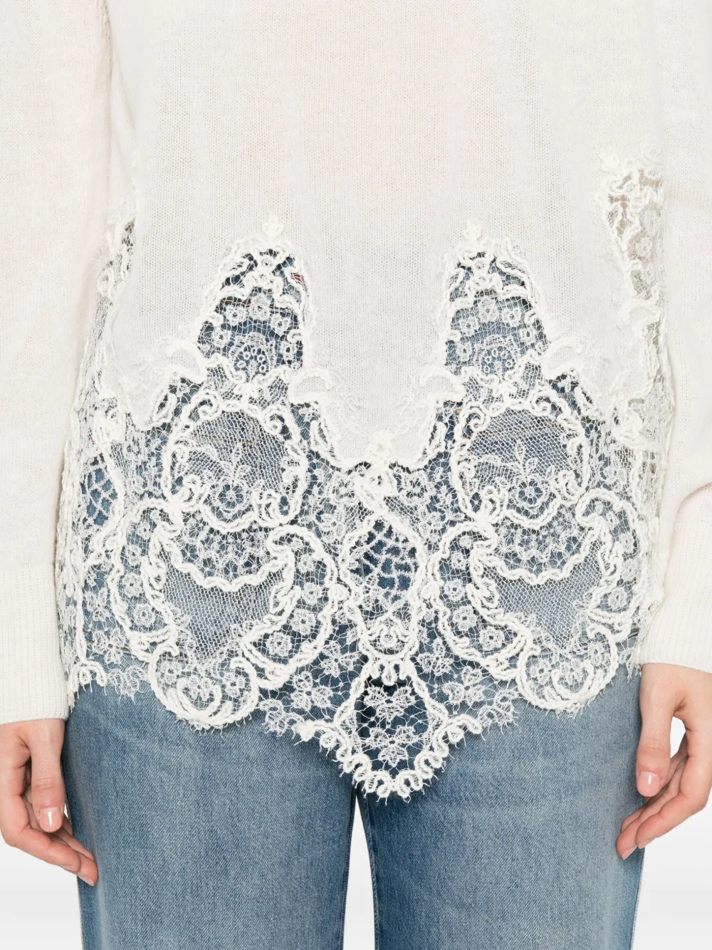 Ermanno Scervino Trui met afwerking van kant en boothals Wit