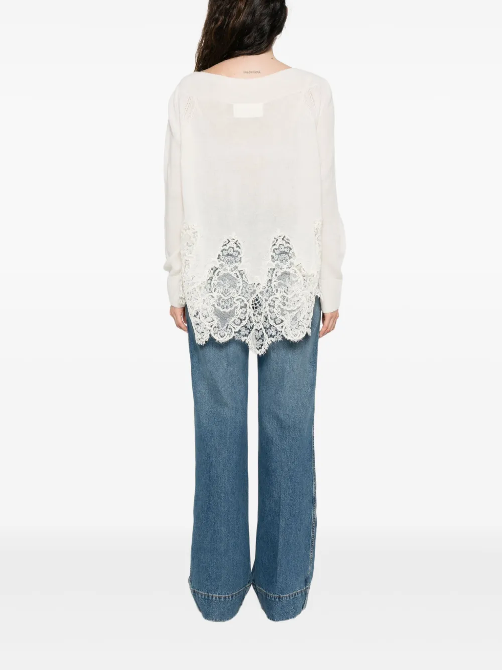 Ermanno Scervino Trui met afwerking van kant en boothals Wit