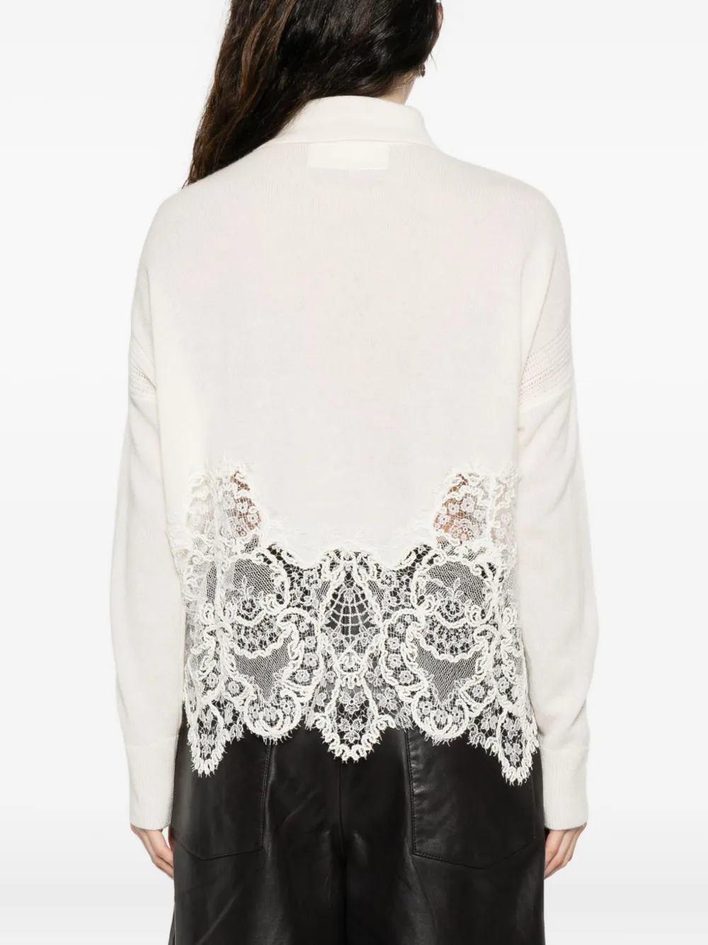 Ermanno Scervino Lace-trimmed Polo-neck Cardigan In White
