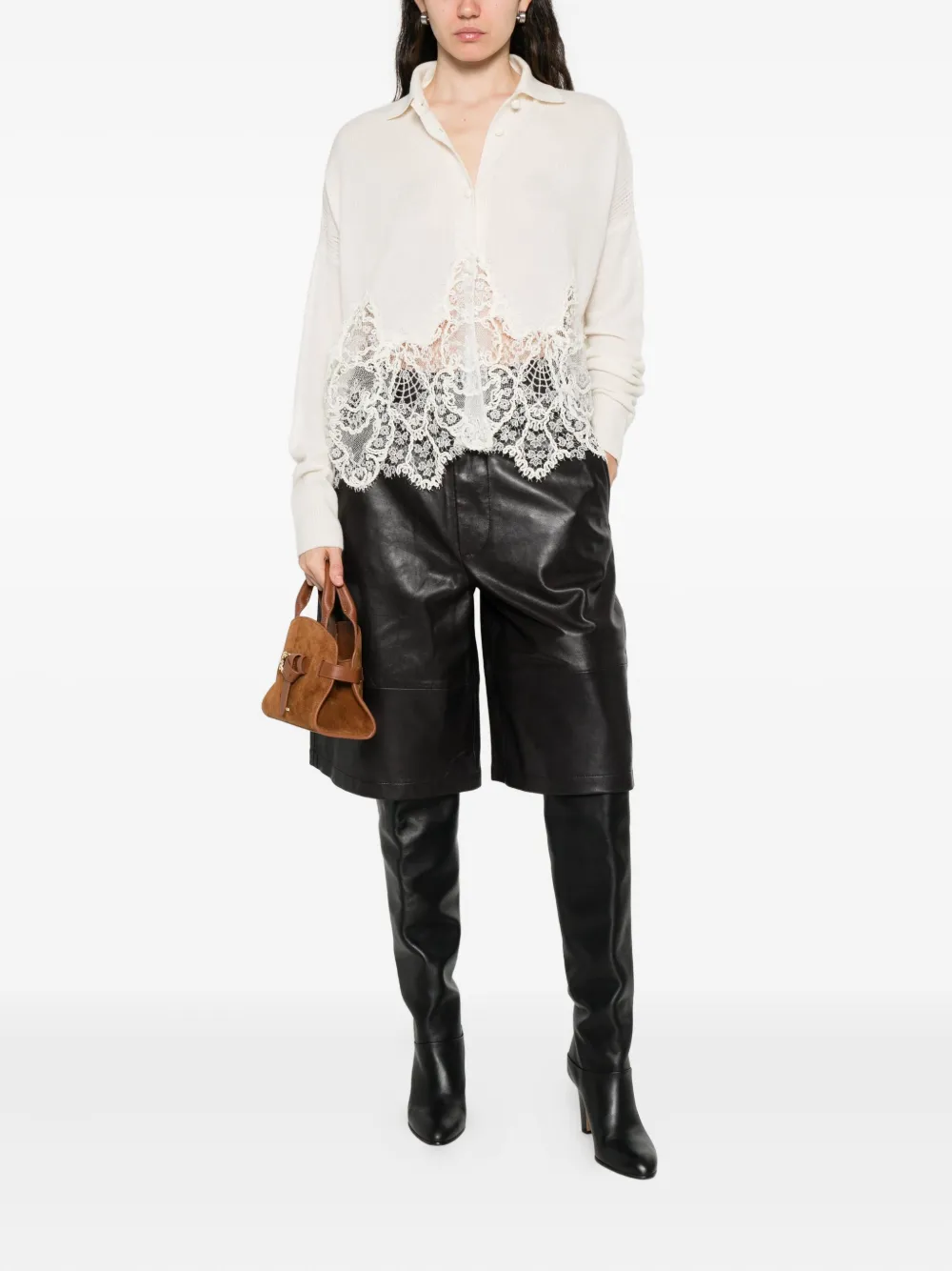 Ermanno Scervino lace-trimmed polo-neck cardigan | Cardigans | Image 2