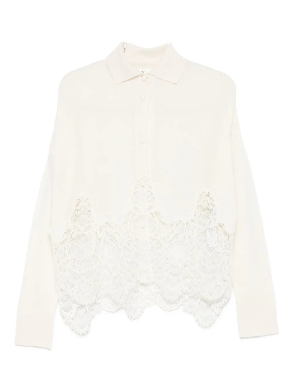 Ermanno Scervino Lace-trimmed Polo-neck Cardigan In White