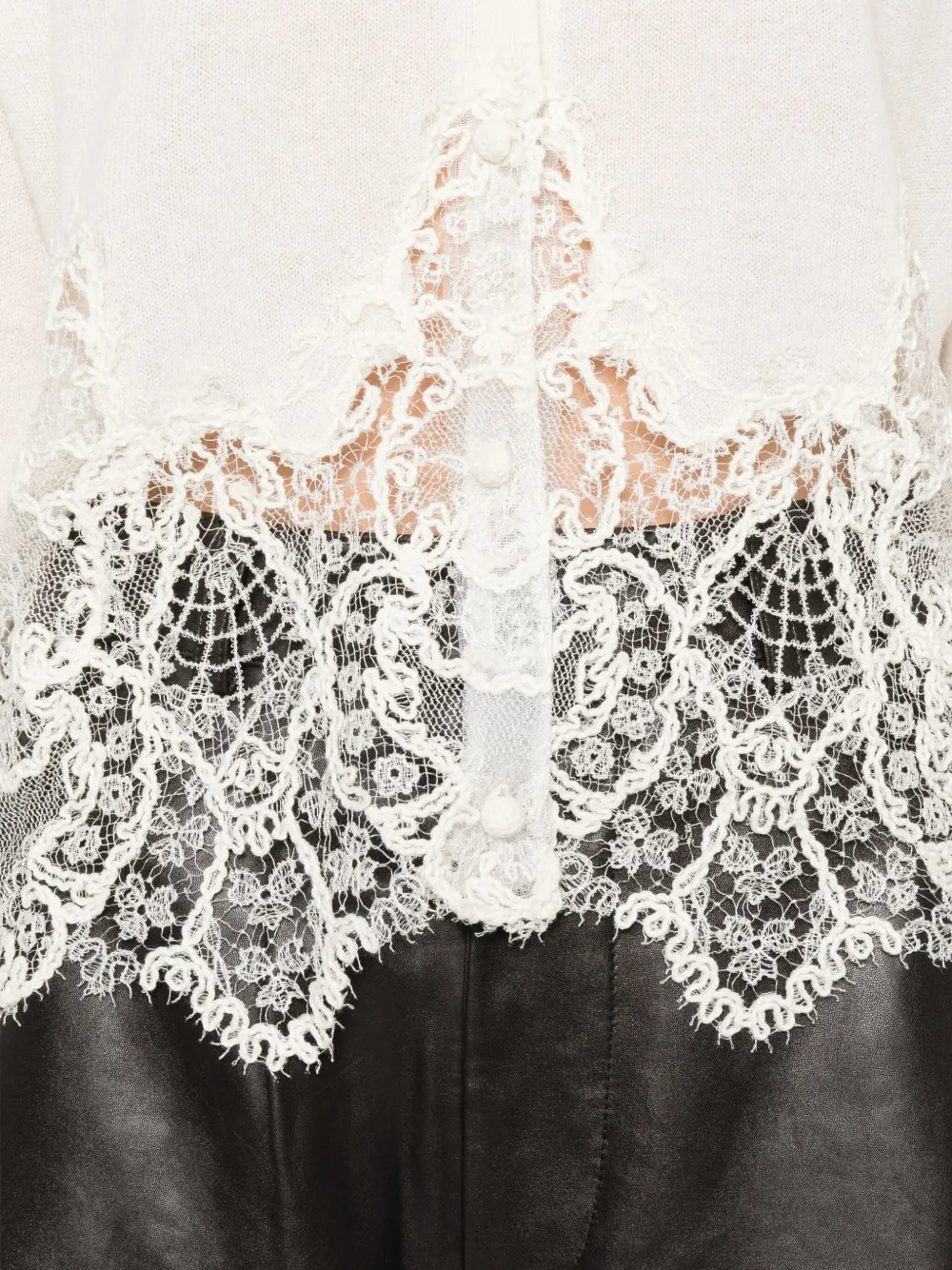 Ermanno Scervino Lace-trimmed Polo-neck Cardigan In White