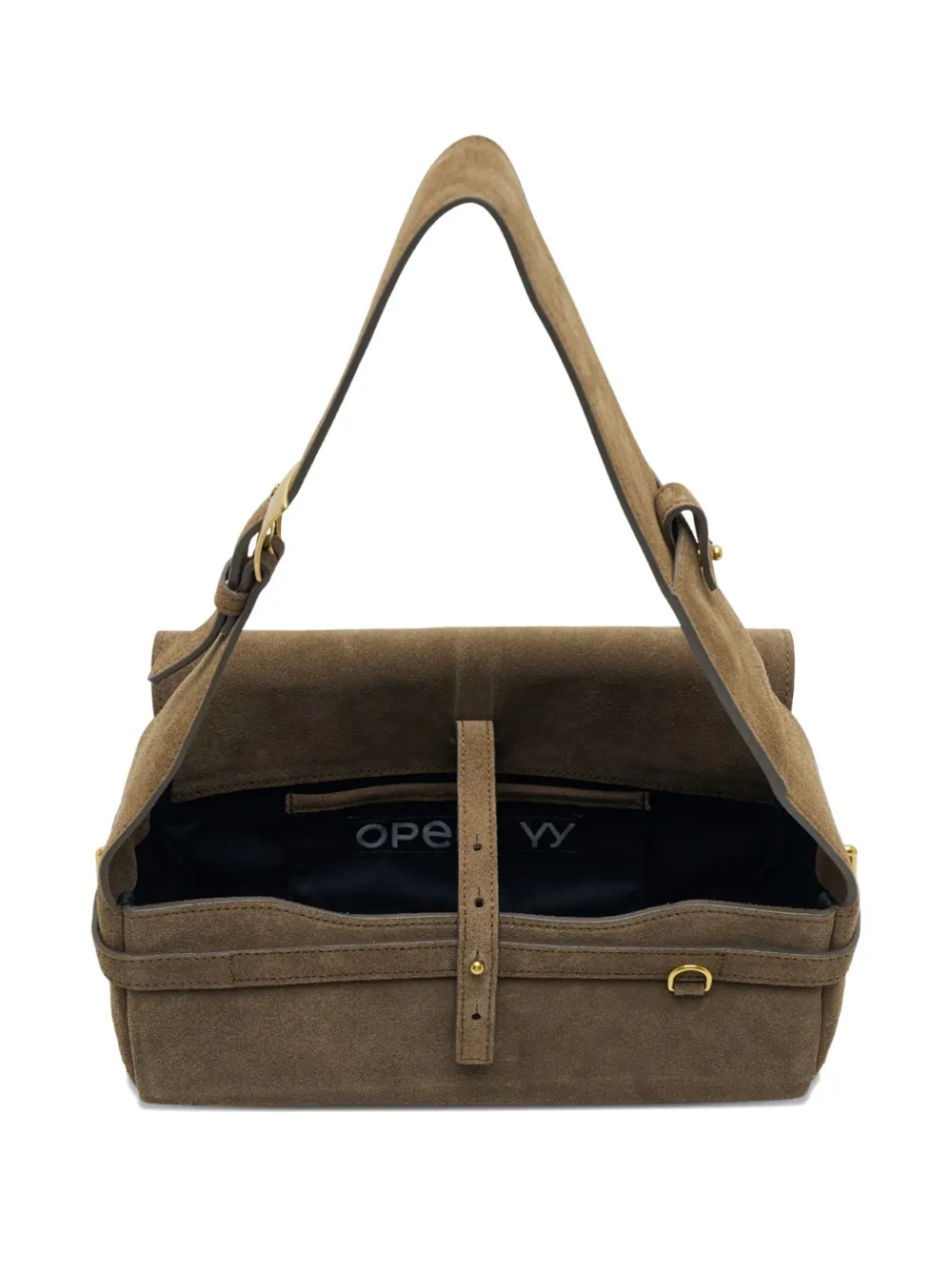 Open Yy Buckle-fastening Suede Bag In Brown
