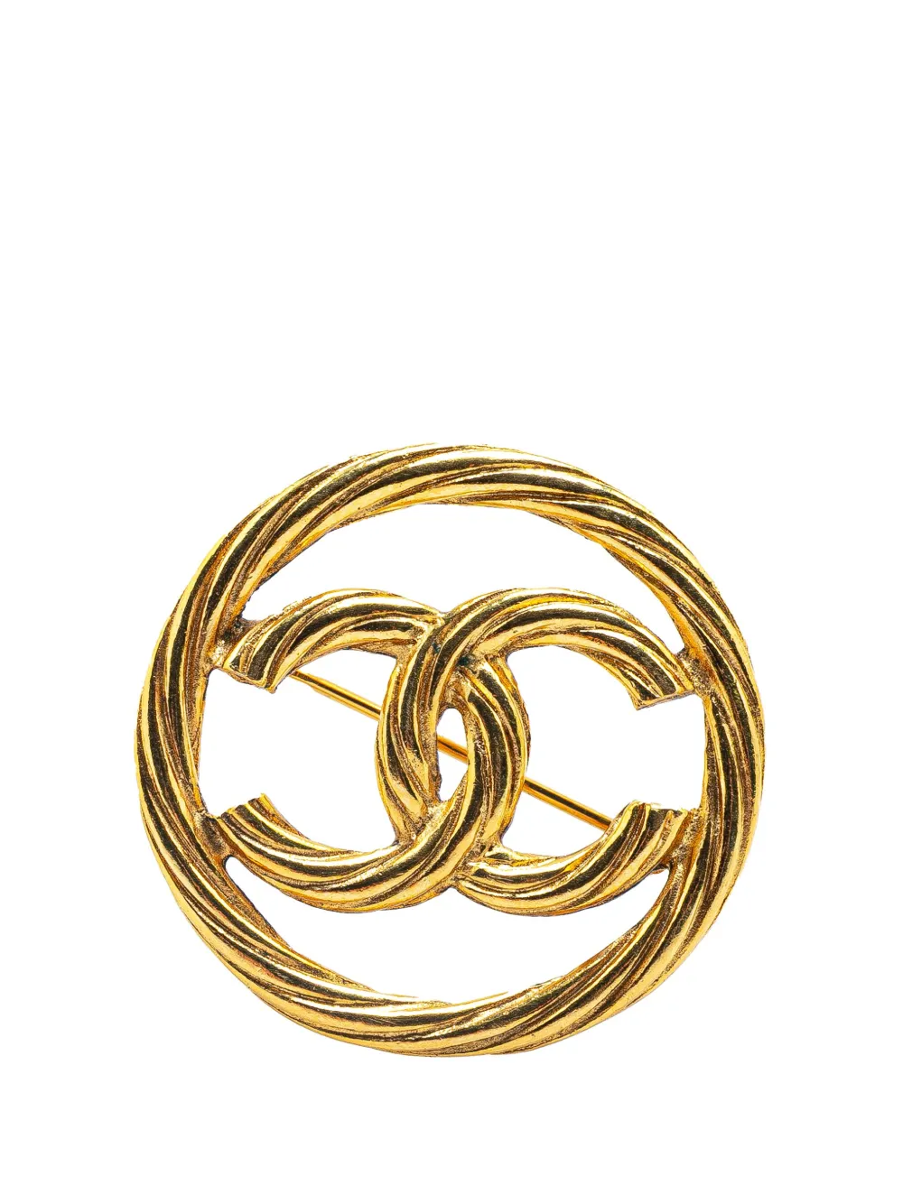 CHANEL Pre-Owned 20th Century Gold Plated CC Round Brooch costume CHANEL Pre-Owned 20th Century Gold Plated CC Round Brooch costume