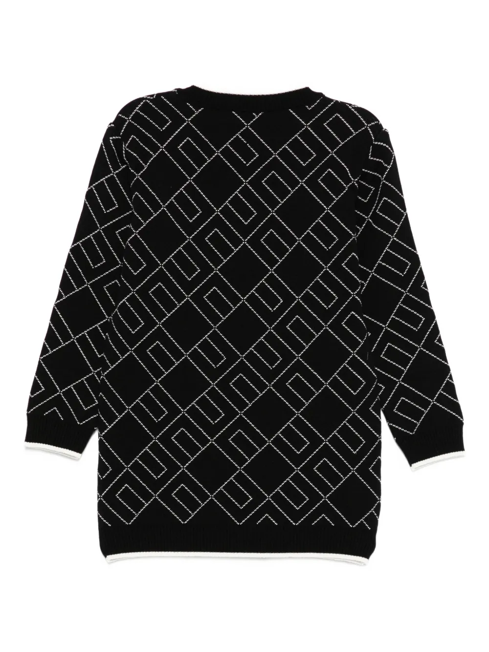 Elisabetta Franchi La Mia Bambina maxi geometric-pattern dress sweater Zwart